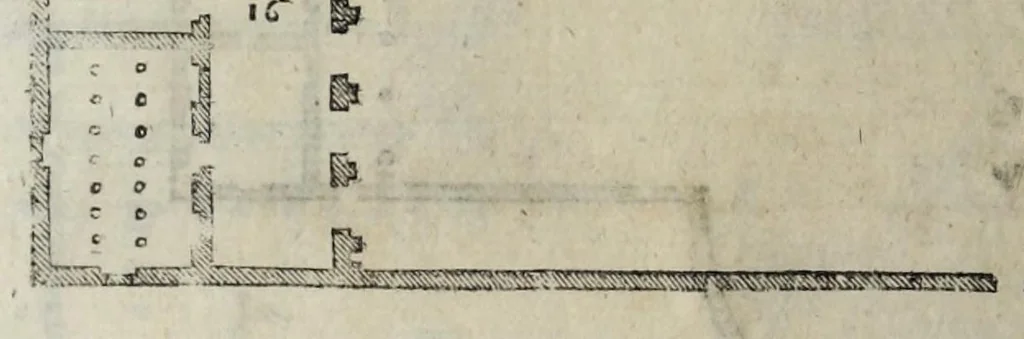 An illustration from L'architettura di Andrea Palladio diuisa in quattro libri : ne' quali, dopò vn breue trattato de' cinque ordini, et di quelli auertimenti, c[he] sono più necessarij nel fabricare : si tratta delle case priuate, delle vie, dei ponti, delle piazze, dei xisti, et de tempij, 1642, leaf 140
