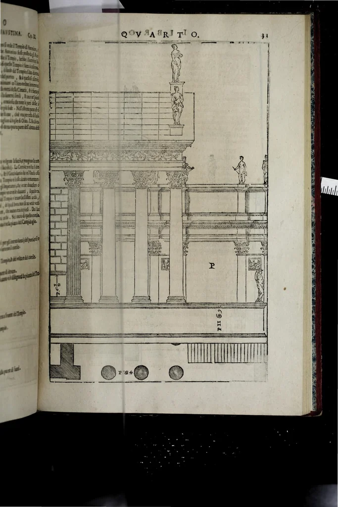 An illustration from L'architettura di Andrea Palladio diuisa in quattro libri : ne' quali, dopò vn breue trattato de' cinque ordini, et di quelli auertimenti, c[he] sono più necessarij nel fabricare : si tratta delle case priuate, delle vie, dei ponti, delle piazze, dei xisti, et de tempij, 1642, leaf 237