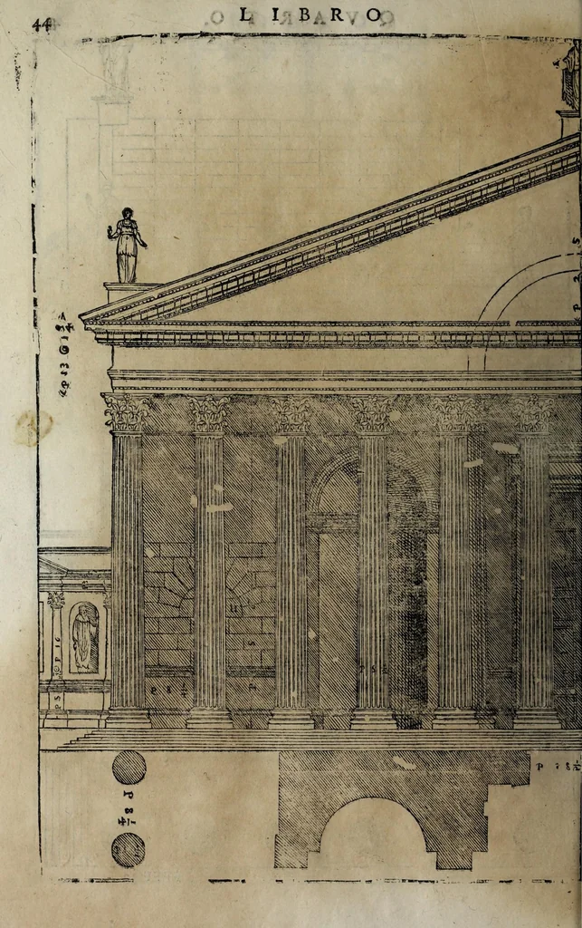 An illustration from L'architettura di Andrea Palladio diuisa in quattro libri : ne' quali, dopò vn breue trattato de' cinque ordini, et di quelli auertimenti, c[he] sono più necessarij nel fabricare : si tratta delle case priuate, delle vie, dei ponti, delle piazze, dei xisti, et de tempij, 1642, leaf 250