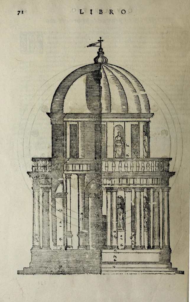 An illustration from L'architettura di Andrea Palladio diuisa in quattro libri : ne' quali, dopò vn breue trattato de' cinque ordini, et di quelli auertimenti, c[he] sono più necessarij nel fabricare : si tratta delle case priuate, delle vie, dei ponti, delle piazze, dei xisti, et de tempij, 1642, leaf 272