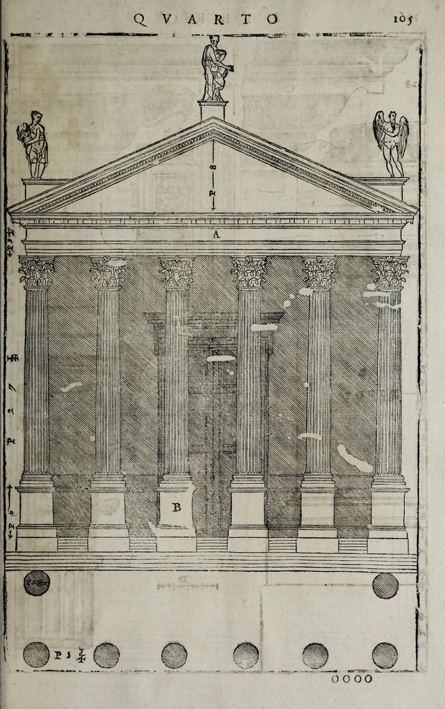 An illustration from L'architettura di Andrea Palladio diuisa in quattro libri : ne' quali, dopò vn breue trattato de' cinque ordini, et di quelli auertimenti, c[he] sono più necessarij nel fabricare : si tratta delle case priuate, delle vie, dei ponti, delle piazze, dei xisti, et de tempij, 1642, leaf 311