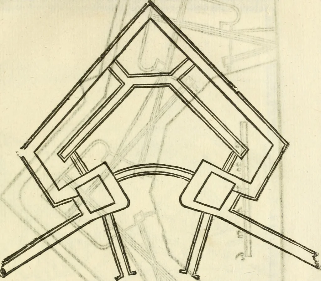 An illustration from L'architettura militare di Gabriello Busca, milanese : nella quale si da contezza ad ogni professore, e seguace della guerra tanto di grande, quanto di basso titolo, Del modo di fortificare luochi deboli, cinger cittadi, fabricar fortezze, cosi al monte, come alla pianura, e della maniera di diffenderle da qualsiuoglia batteria, & assalto, 1619, leaf 254