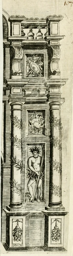 An illustration from La reale maesta, cioé, Racconto di quanto fece la regia città di Pauia nel compire e riceuere la Sereniss. D. Maria Anna, figliuola di Ferdinando terzo, imperadore sempre augusto, e sposa del grande monarca ibero Filippo quarto, di là in passando per andarsene in Ispagna, 1650, leaf 139