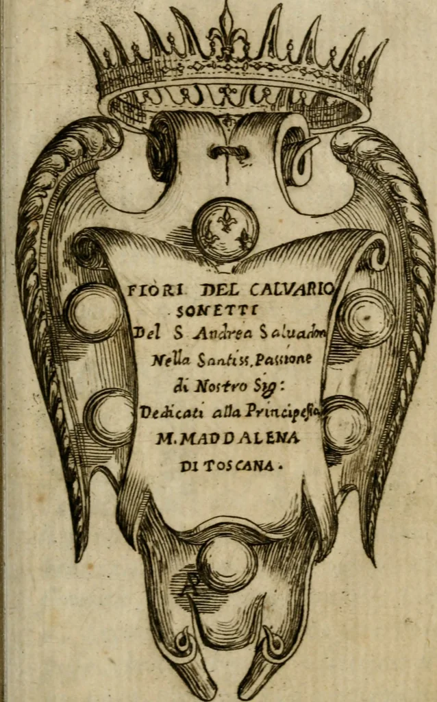 An illustration from La regina sant' Orsola, del sig. Andrea Saluadori : rappresetata nel teatro del sereniss. gran duca di Toscana al serenissimo principe Vladislao Sigismondo, principe di Polonia e di Suezia ; et, I fiori del Caluario, del medesimo, 1625, leaf 120