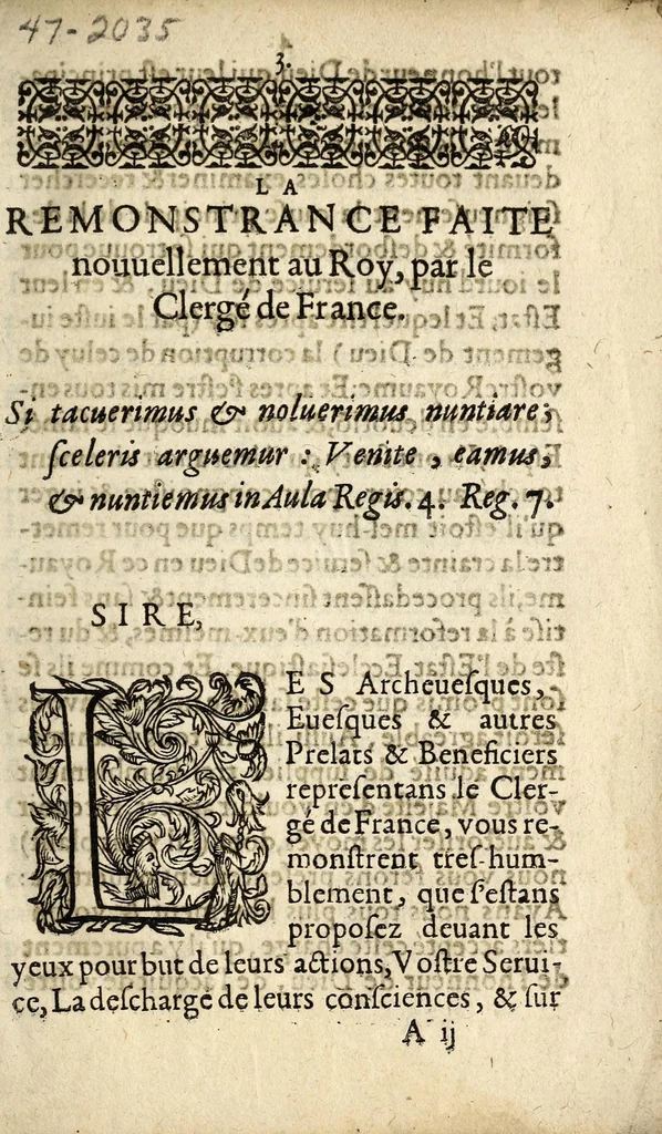 An illustration from La remontrance faicte nouuellement au Roy /, 1588, leaf 3