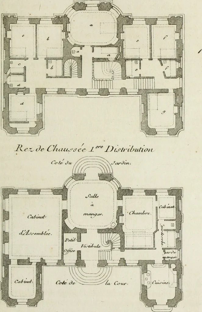 An illustration from L'art de bâtir des maisons de campagne : où l'on traite de leur distribution, de leur construction, & de leur decoration ... : avec l'explication de ses projets, et des desseins de menuiserie, de serrurerie, de parterres, & d'autres ornemens propres à la decoration intérieure & extérieure ..., 1743, leaf 100