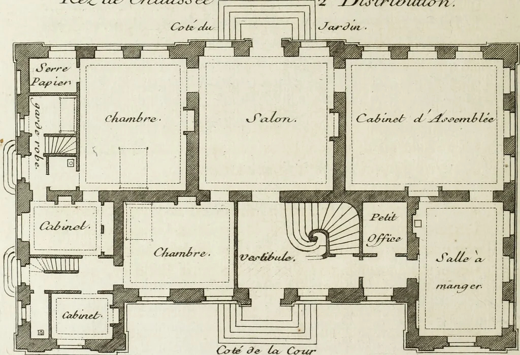 An illustration from L'art de bâtir des maisons de campagne : où l'on traite de leur distribution, de leur construction, & de leur decoration ... : avec l'explication de ses projets, et des desseins de menuiserie, de serrurerie, de parterres, & d'autres ornemens propres à la decoration intérieure & extérieure ..., 1743, leaf 117
