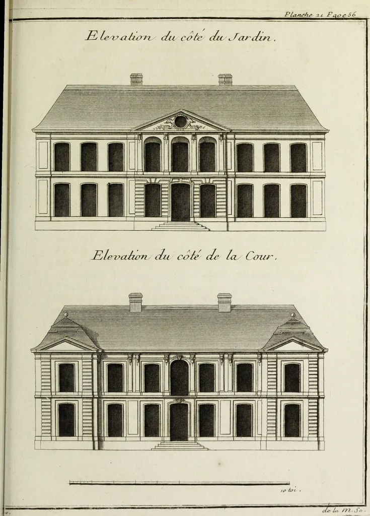 An illustration from L'art de bâtir des maisons de campagne : où l'on traite de leur distribution, de leur construction, & de leur decoration ... : avec l'explication de ses projets, et des desseins de menuiserie, de serrurerie, de parterres, & d'autres ornemens propres à la decoration intérieure & extérieure ..., 1743, leaf 120