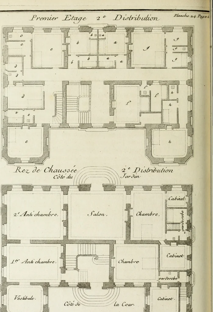 An illustration from L'art de bâtir des maisons de campagne : où l'on traite de leur distribution, de leur construction, & de leur decoration ... : avec l'explication de ses projets, et des desseins de menuiserie, de serrurerie, de parterres, & d'autres ornemens propres à la decoration intérieure & extérieure ..., 1743, leaf 131