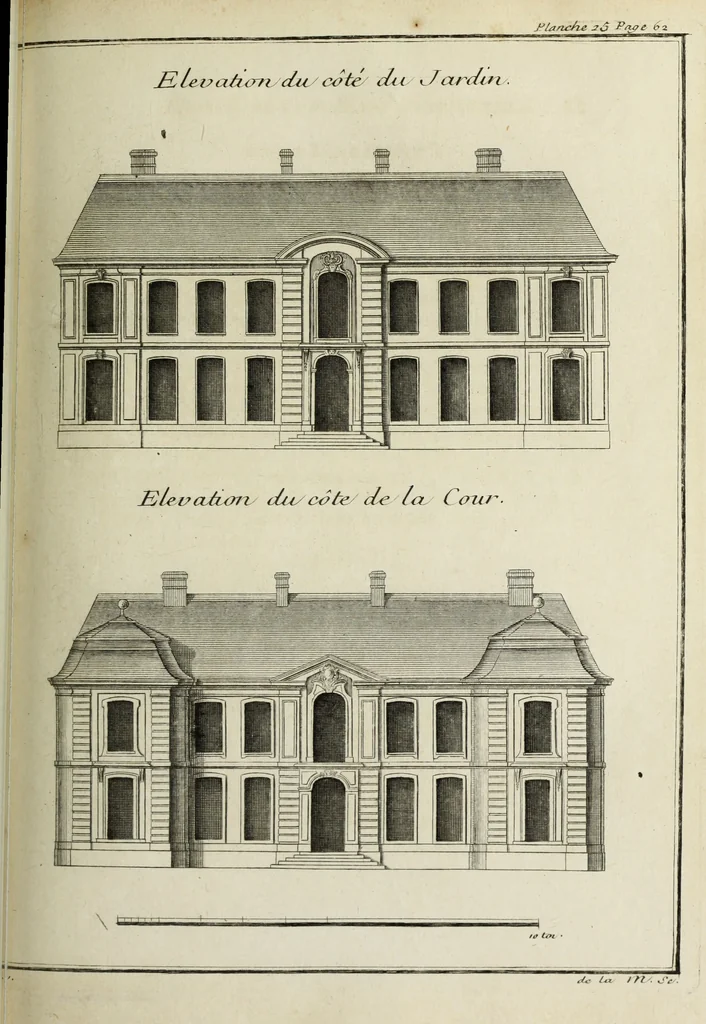 An illustration from L'art de bâtir des maisons de campagne : où l'on traite de leur distribution, de leur construction, & de leur decoration ... : avec l'explication de ses projets, et des desseins de menuiserie, de serrurerie, de parterres, & d'autres ornemens propres à la decoration intérieure & extérieure ..., 1743, leaf 134