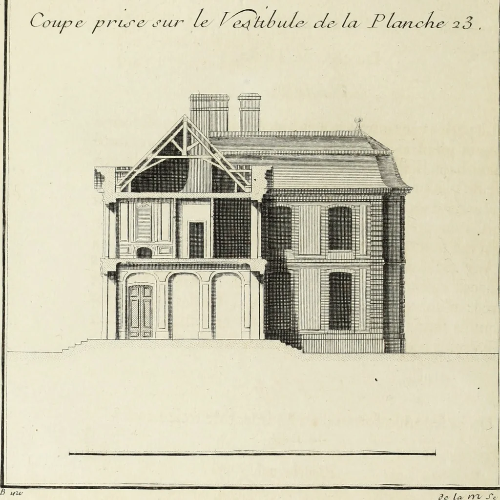 An illustration from L'art de bâtir des maisons de campagne : où l'on traite de leur distribution, de leur construction, & de leur decoration ... : avec l'explication de ses projets, et des desseins de menuiserie, de serrurerie, de parterres, & d'autres ornemens propres à la decoration intérieure & extérieure ..., 1743, leaf 137