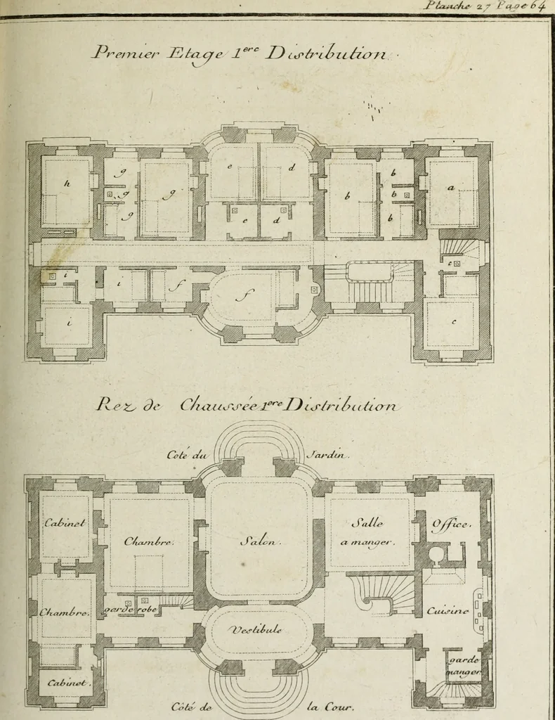 An illustration from L'art de bâtir des maisons de campagne : où l'on traite de leur distribution, de leur construction, & de leur decoration ... : avec l'explication de ses projets, et des desseins de menuiserie, de serrurerie, de parterres, & d'autres ornemens propres à la decoration intérieure & extérieure ..., 1743, leaf 140