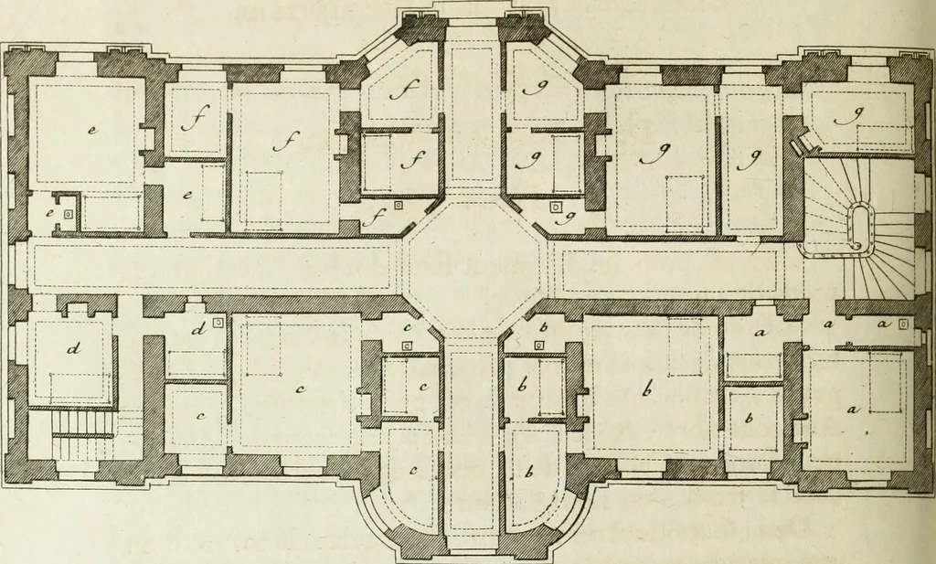 An illustration from L'art de bâtir des maisons de campagne : où l'on traite de leur distribution, de leur construction, & de leur decoration ... : avec l'explication de ses projets, et des desseins de menuiserie, de serrurerie, de parterres, & d'autres ornemens propres à la decoration intérieure & extérieure ..., 1743, leaf 169
