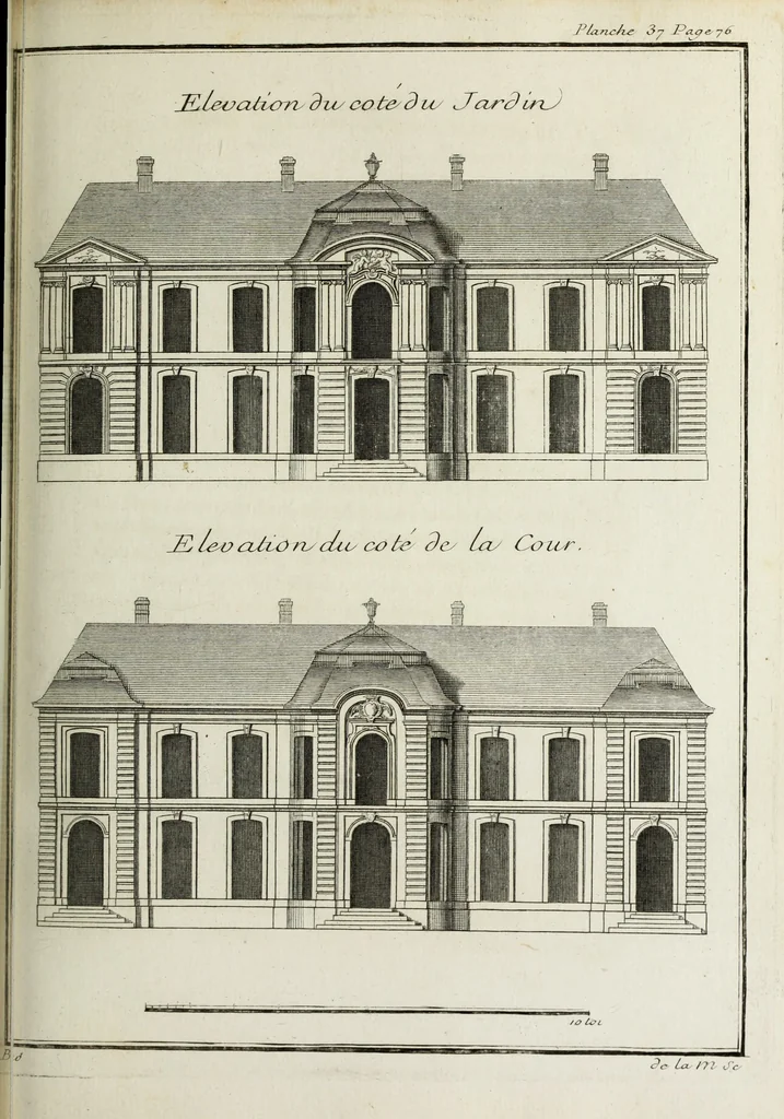An illustration from L'art de bâtir des maisons de campagne : où l'on traite de leur distribution, de leur construction, & de leur decoration ... : avec l'explication de ses projets, et des desseins de menuiserie, de serrurerie, de parterres, & d'autres ornemens propres à la decoration intérieure & extérieure ..., 1743, leaf 172