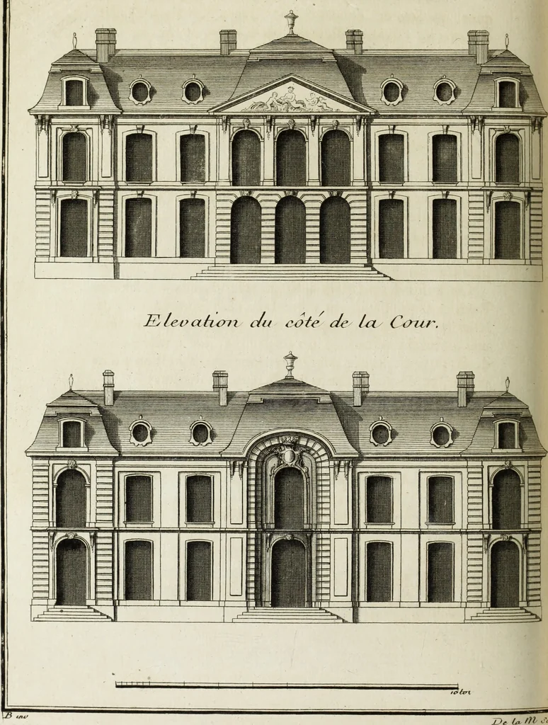 An illustration from L'art de bâtir des maisons de campagne : où l'on traite de leur distribution, de leur construction, & de leur decoration ... : avec l'explication de ses projets, et des desseins de menuiserie, de serrurerie, de parterres, & d'autres ornemens propres à la decoration intérieure & extérieure ..., 1743, leaf 185