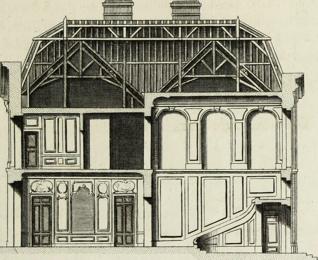 An illustration from L'art de bâtir des maisons de campagne : où l'on traite de leur distribution, de leur construction, & de leur decoration ... : avec l'explication de ses projets, et des desseins de menuiserie, de serrurerie, de parterres, & d'autres ornemens propres à la decoration intérieure & extérieure ..., 1743, leaf 188