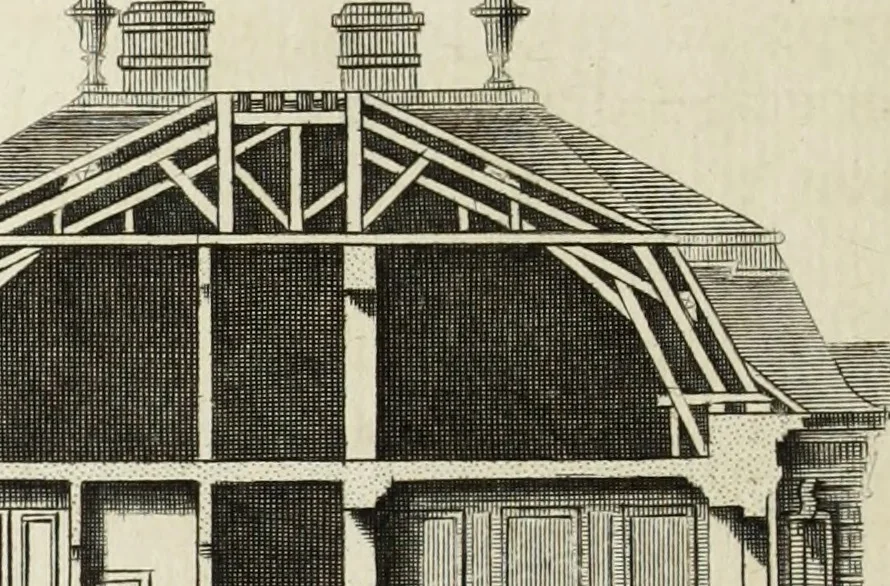 An illustration from L'art de bâtir des maisons de campagne : où l'on traite de leur distribution, de leur construction, & de leur decoration ... : avec l'explication de ses projets, et des desseins de menuiserie, de serrurerie, de parterres, & d'autres ornemens propres à la decoration intérieure & extérieure ..., 1743, leaf 201
