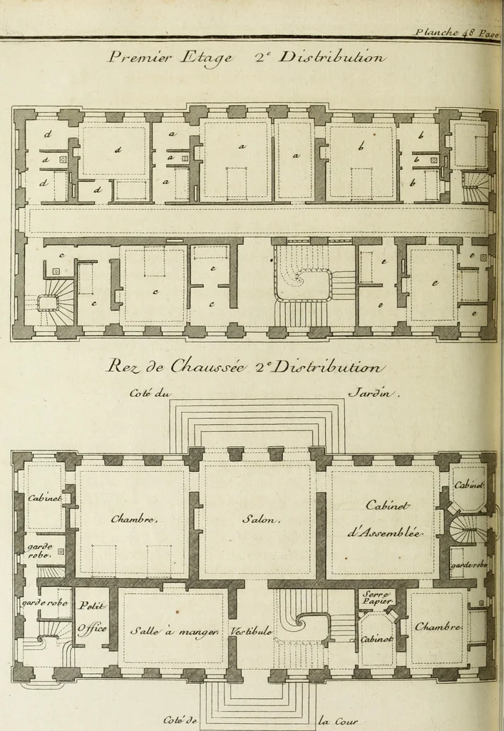 An illustration from L'art de bâtir des maisons de campagne : où l'on traite de leur distribution, de leur construction, & de leur decoration ... : avec l'explication de ses projets, et des desseins de menuiserie, de serrurerie, de parterres, & d'autres ornemens propres à la decoration intérieure & extérieure ..., 1743, leaf 207