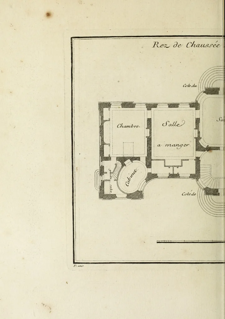 An illustration from L'art de bâtir des maisons de campagne : où l'on traite de leur distribution, de leur construction, & de leur decoration ... : avec l'explication de ses projets, et des desseins de menuiserie, de serrurerie, de parterres, & d'autres ornemens propres à la decoration intérieure & extérieure ..., 1743, leaf 217