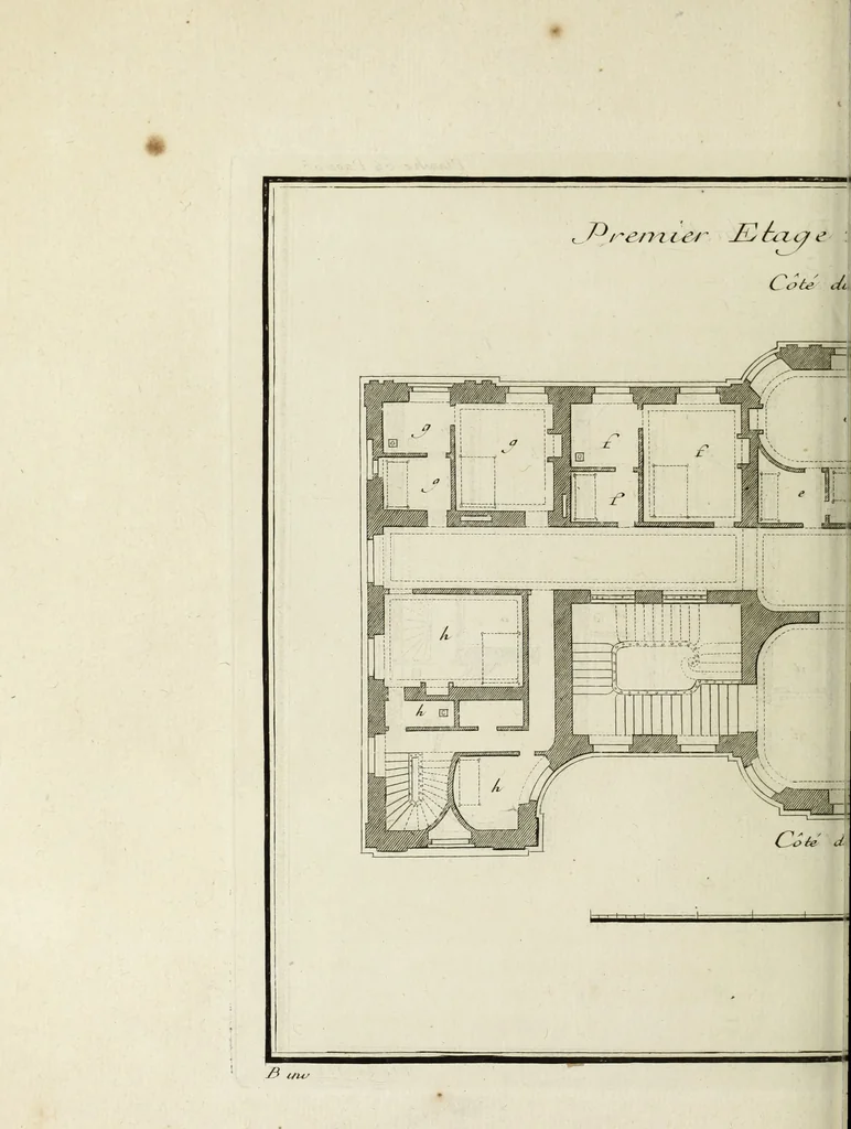 An illustration from L'art de bâtir des maisons de campagne : où l'on traite de leur distribution, de leur construction, & de leur decoration ... : avec l'explication de ses projets, et des desseins de menuiserie, de serrurerie, de parterres, & d'autres ornemens propres à la decoration intérieure & extérieure ..., 1743, leaf 231