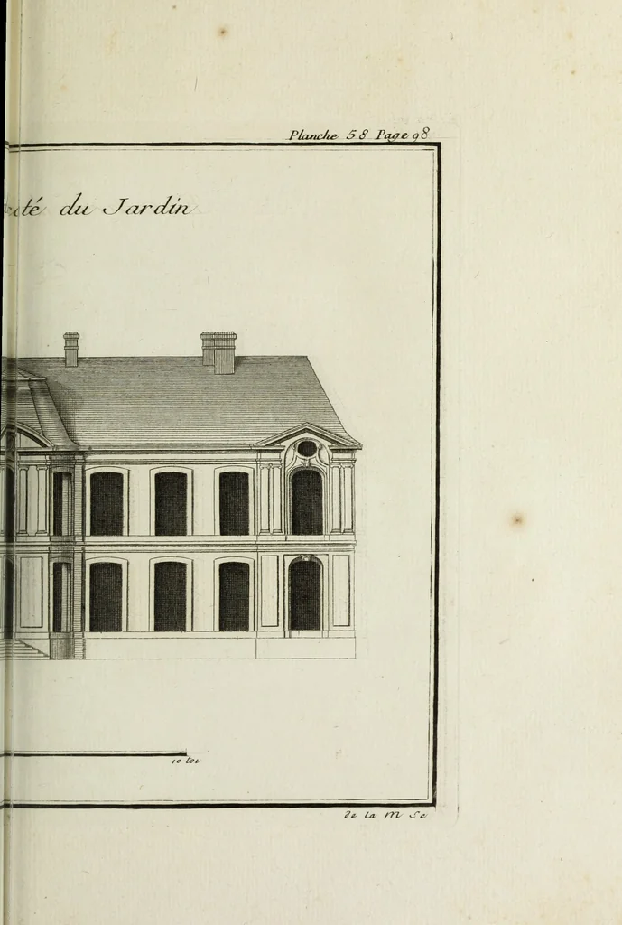 An illustration from L'art de bâtir des maisons de campagne : où l'on traite de leur distribution, de leur construction, & de leur decoration ... : avec l'explication de ses projets, et des desseins de menuiserie, de serrurerie, de parterres, & d'autres ornemens propres à la decoration intérieure & extérieure ..., 1743, leaf 252