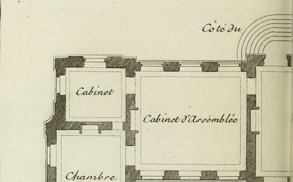 An illustration from L'art de bâtir des maisons de campagne : où l'on traite de leur distribution, de leur construction, & de leur decoration ... : avec l'explication de ses projets, et des desseins de menuiserie, de serrurerie, de parterres, & d'autres ornemens propres à la decoration intérieure & extérieure ..., 1743, leaf 257