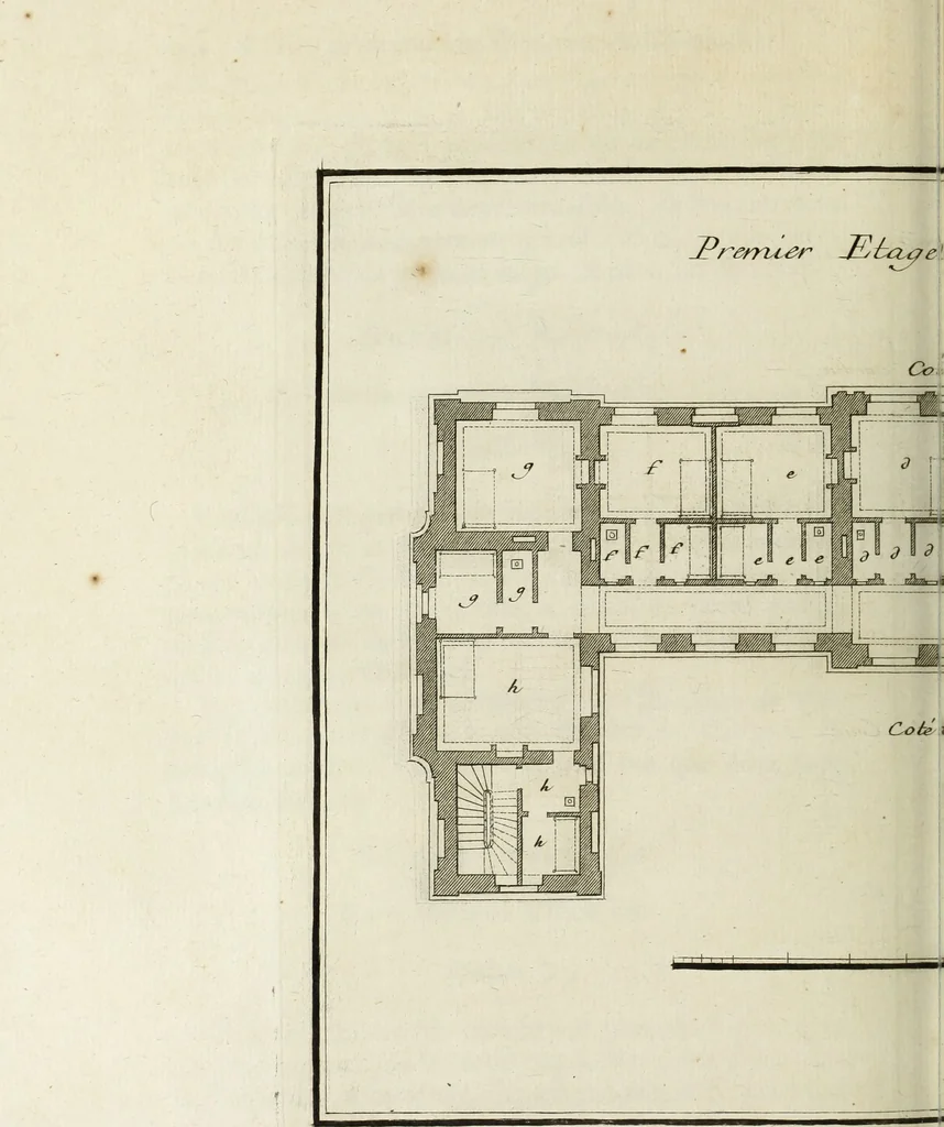 An illustration from L'art de bâtir des maisons de campagne : où l'on traite de leur distribution, de leur construction, & de leur decoration ... : avec l'explication de ses projets, et des desseins de menuiserie, de serrurerie, de parterres, & d'autres ornemens propres à la decoration intérieure & extérieure ..., 1743, leaf 263