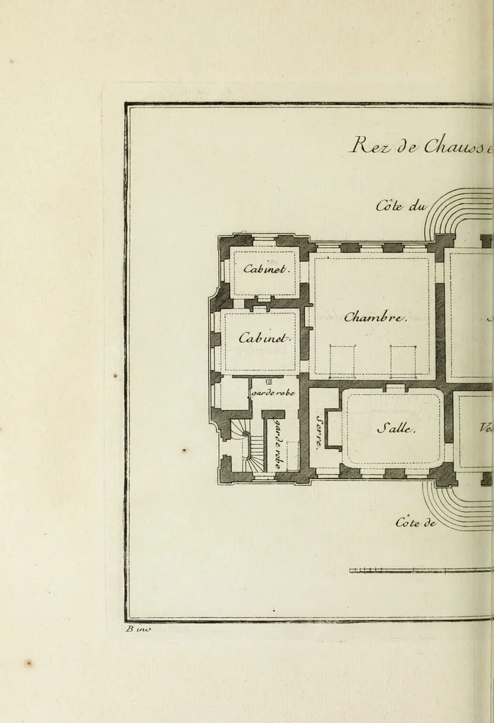 An illustration from L'art de bâtir des maisons de campagne : où l'on traite de leur distribution, de leur construction, & de leur decoration ... : avec l'explication de ses projets, et des desseins de menuiserie, de serrurerie, de parterres, & d'autres ornemens propres à la decoration intérieure & extérieure ..., 1743, leaf 267
