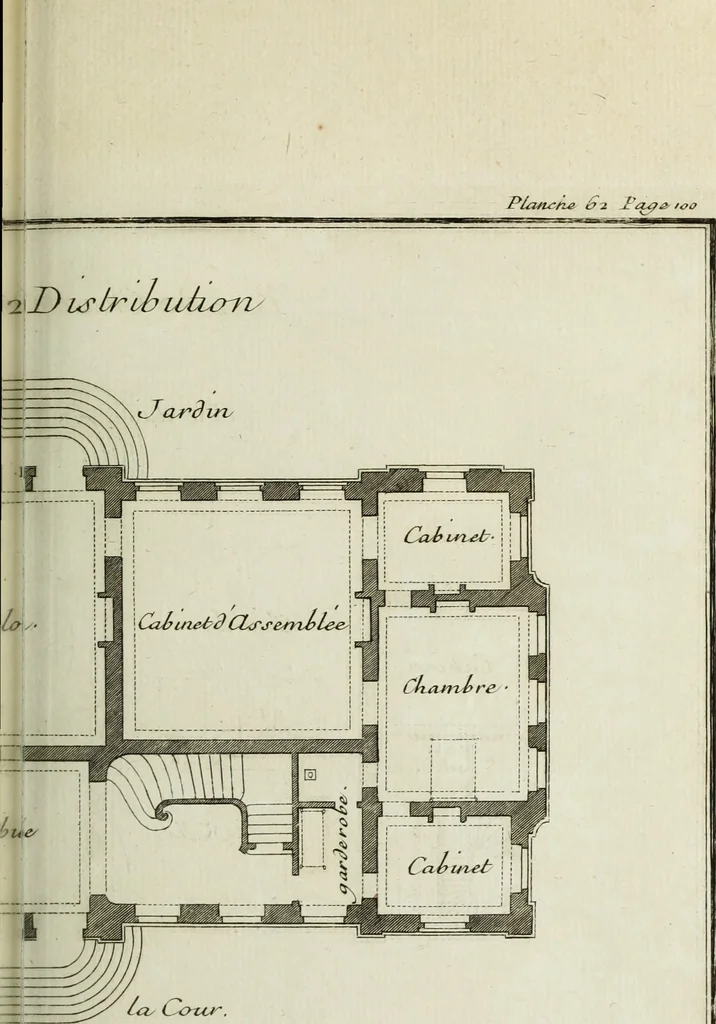 An illustration from L'art de bâtir des maisons de campagne : où l'on traite de leur distribution, de leur construction, & de leur decoration ... : avec l'explication de ses projets, et des desseins de menuiserie, de serrurerie, de parterres, & d'autres ornemens propres à la decoration intérieure & extérieure ..., 1743, leaf 268
