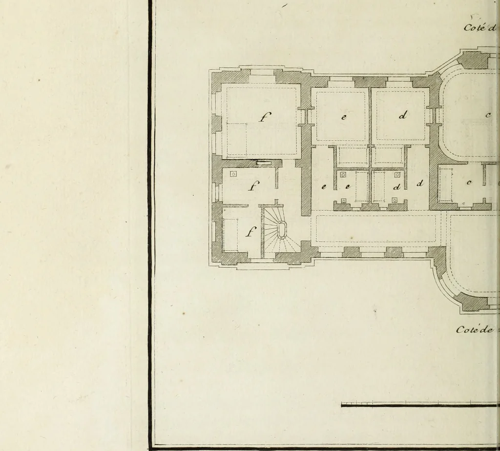 An illustration from L'art de bâtir des maisons de campagne : où l'on traite de leur distribution, de leur construction, & de leur decoration ... : avec l'explication de ses projets, et des desseins de menuiserie, de serrurerie, de parterres, & d'autres ornemens propres à la decoration intérieure & extérieure ..., 1743, leaf 293
