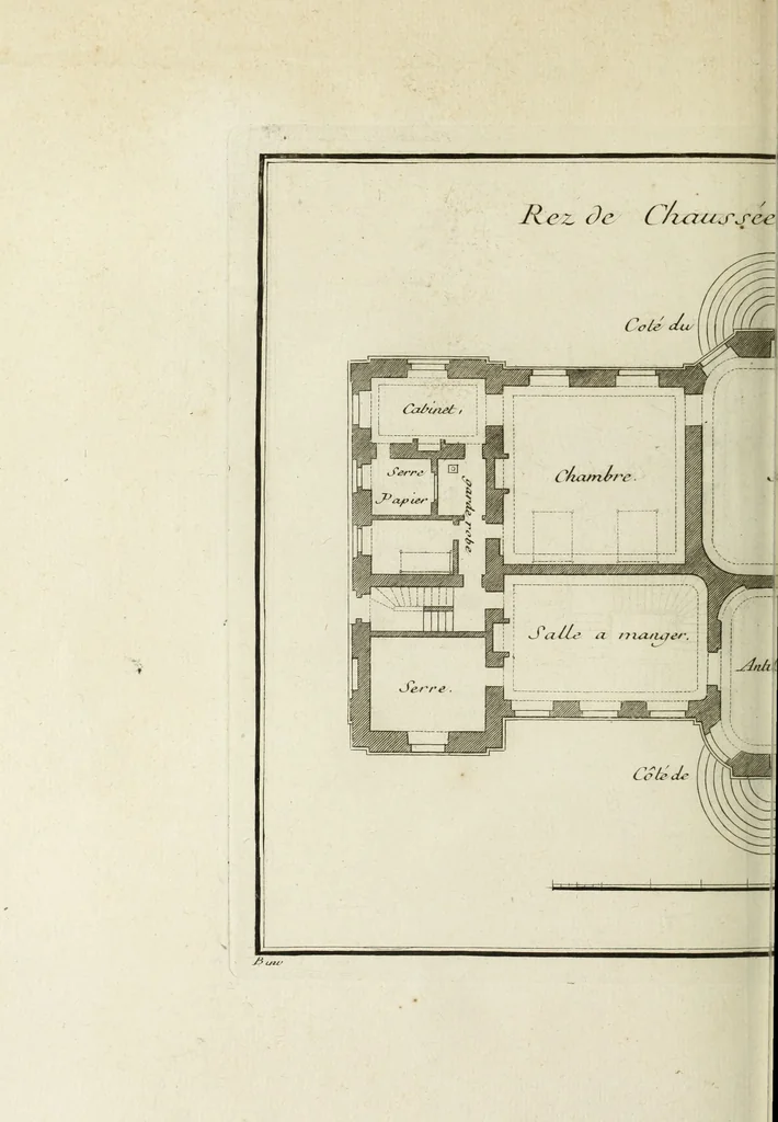 An illustration from L'art de bâtir des maisons de campagne : où l'on traite de leur distribution, de leur construction, & de leur decoration ... : avec l'explication de ses projets, et des desseins de menuiserie, de serrurerie, de parterres, & d'autres ornemens propres à la decoration intérieure & extérieure ..., 1743, leaf 297