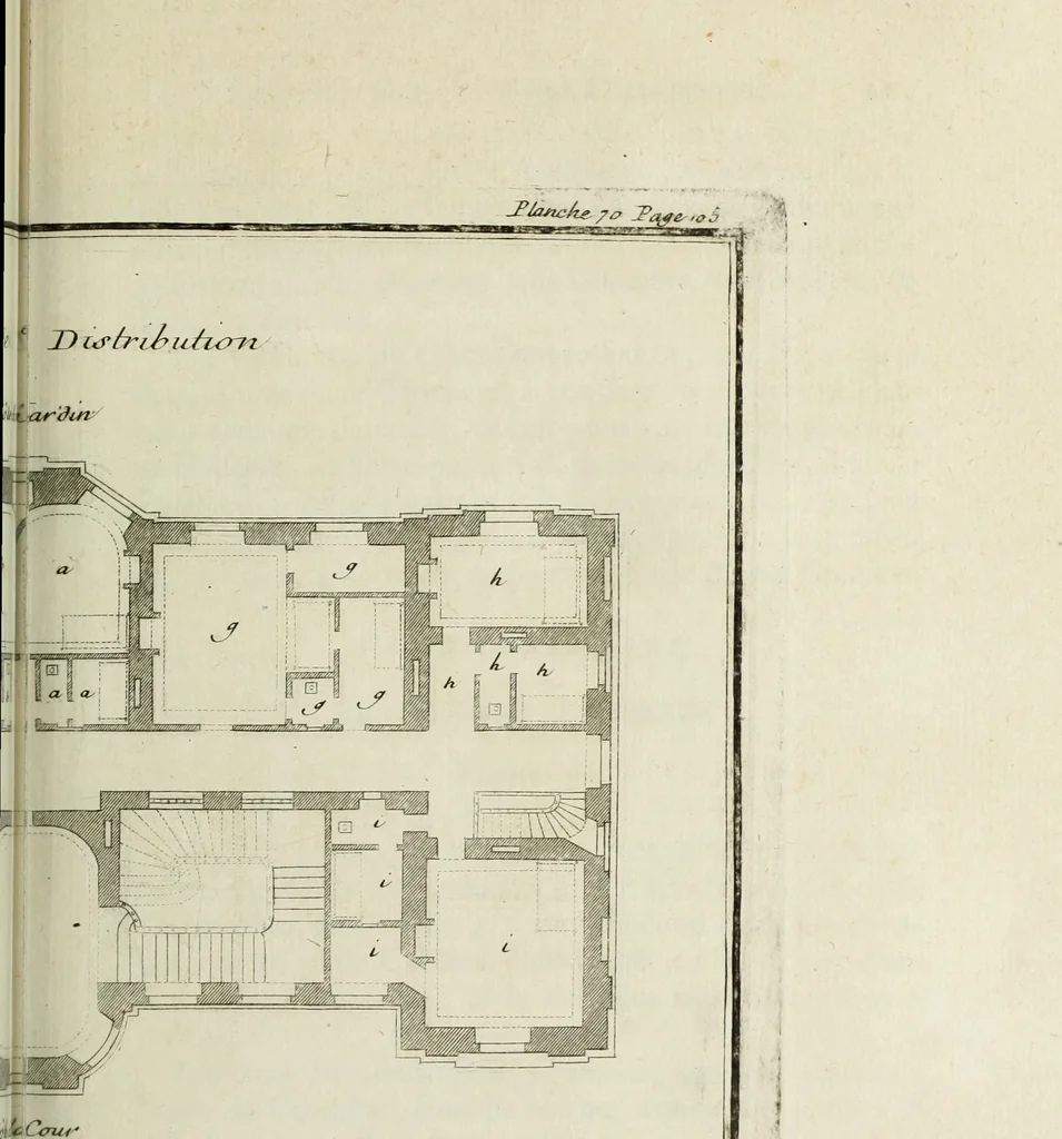 An illustration from L'art de bâtir des maisons de campagne : où l'on traite de leur distribution, de leur construction, & de leur decoration ... : avec l'explication de ses projets, et des desseins de menuiserie, de serrurerie, de parterres, & d'autres ornemens propres à la decoration intérieure & extérieure ..., 1743, leaf 302