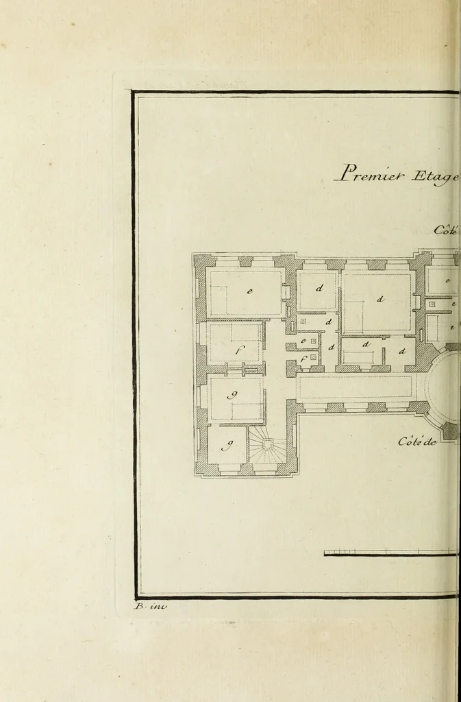 An illustration from L'art de bâtir des maisons de campagne : où l'on traite de leur distribution, de leur construction, & de leur decoration ... : avec l'explication de ses projets, et des desseins de menuiserie, de serrurerie, de parterres, & d'autres ornemens propres à la decoration intérieure & extérieure ..., 1743, leaf 323