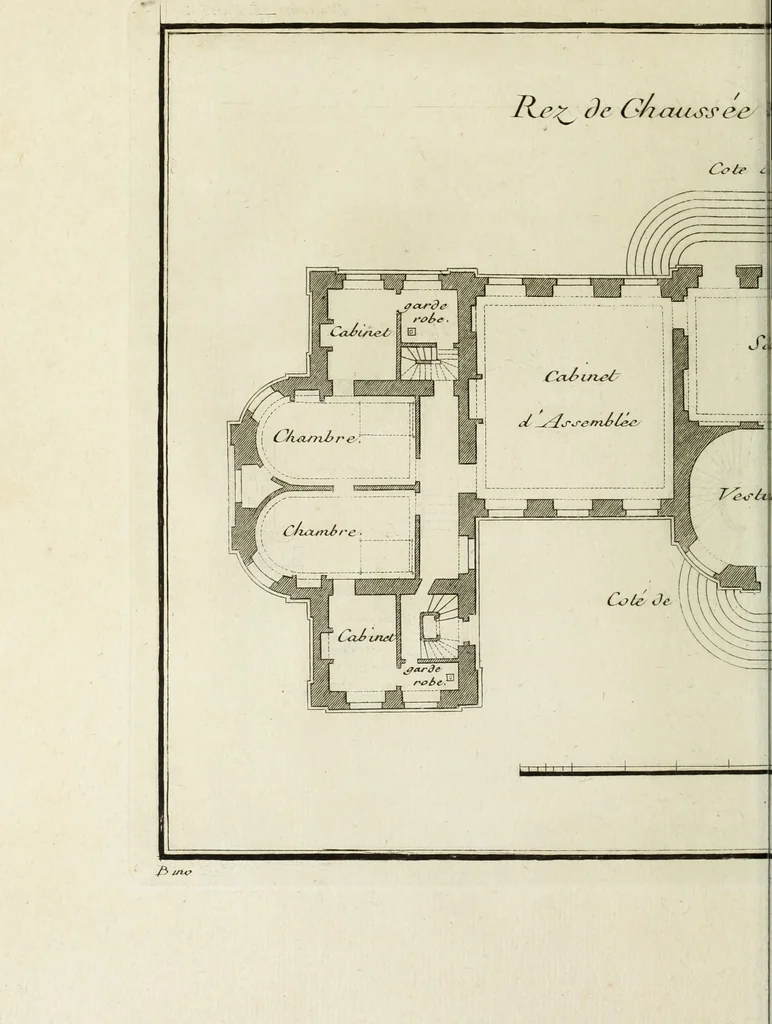 An illustration from L'art de bâtir des maisons de campagne : où l'on traite de leur distribution, de leur construction, & de leur decoration ... : avec l'explication de ses projets, et des desseins de menuiserie, de serrurerie, de parterres, & d'autres ornemens propres à la decoration intérieure & extérieure ..., 1743, leaf 327