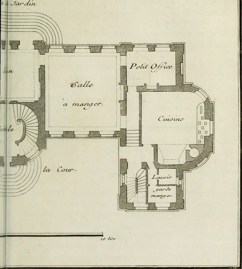 An illustration from L'art de bâtir des maisons de campagne : où l'on traite de leur distribution, de leur construction, & de leur decoration ... : avec l'explication de ses projets, et des desseins de menuiserie, de serrurerie, de parterres, & d'autres ornemens propres à la decoration intérieure & extérieure ..., 1743, leaf 328