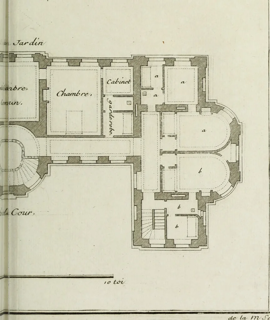 An illustration from L'art de bâtir des maisons de campagne : où l'on traite de leur distribution, de leur construction, & de leur decoration ... : avec l'explication de ses projets, et des desseins de menuiserie, de serrurerie, de parterres, & d'autres ornemens propres à la decoration intérieure & extérieure ..., 1743, leaf 334