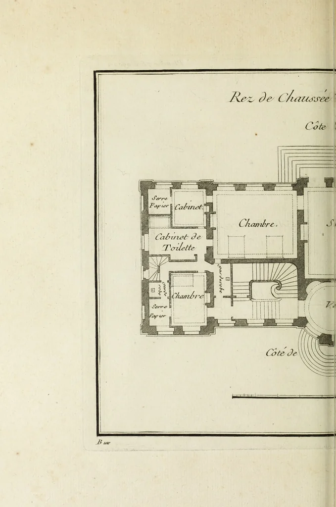 An illustration from L'art de bâtir des maisons de campagne : où l'on traite de leur distribution, de leur construction, & de leur decoration ... : avec l'explication de ses projets, et des desseins de menuiserie, de serrurerie, de parterres, & d'autres ornemens propres à la decoration intérieure & extérieure ..., 1743, leaf 337