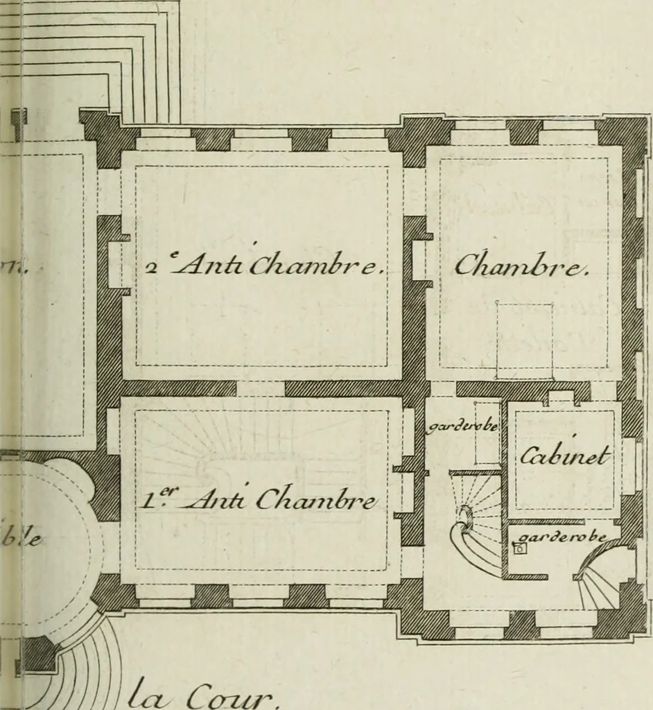 An illustration from L'art de bâtir des maisons de campagne : où l'on traite de leur distribution, de leur construction, & de leur decoration ... : avec l'explication de ses projets, et des desseins de menuiserie, de serrurerie, de parterres, & d'autres ornemens propres à la decoration intérieure & extérieure ..., 1743, leaf 338