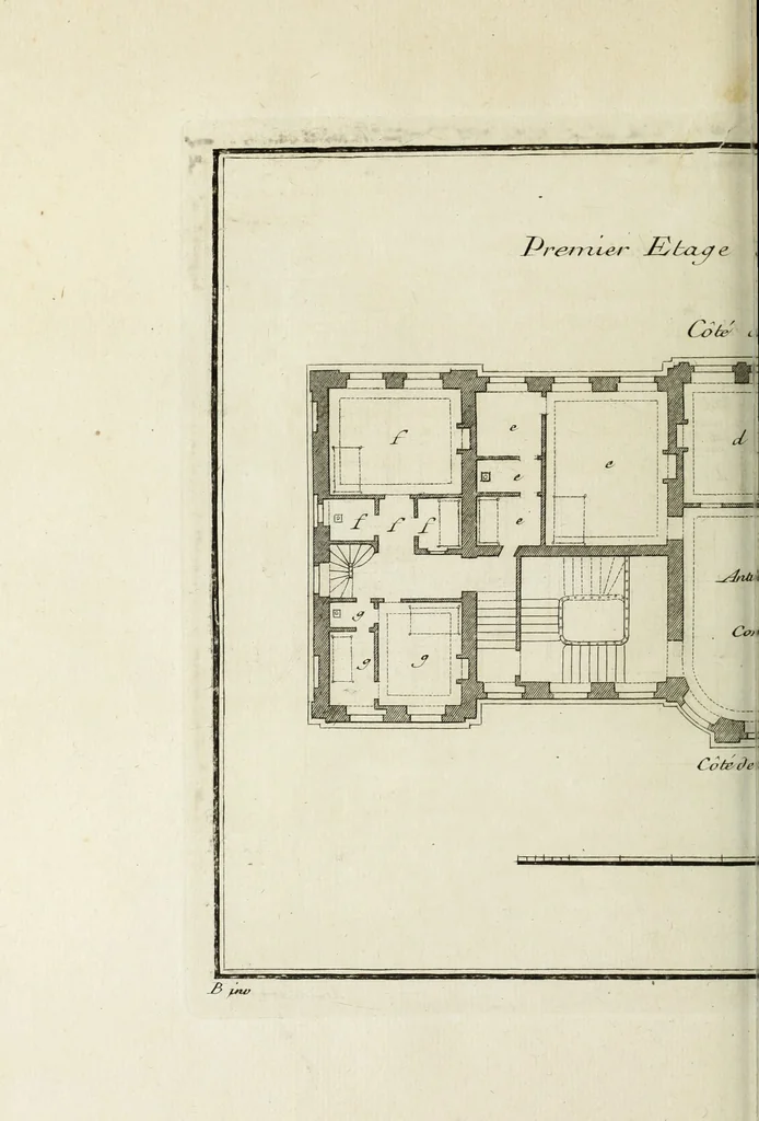 An illustration from L'art de bâtir des maisons de campagne : où l'on traite de leur distribution, de leur construction, & de leur decoration ... : avec l'explication de ses projets, et des desseins de menuiserie, de serrurerie, de parterres, & d'autres ornemens propres à la decoration intérieure & extérieure ..., 1743, leaf 341