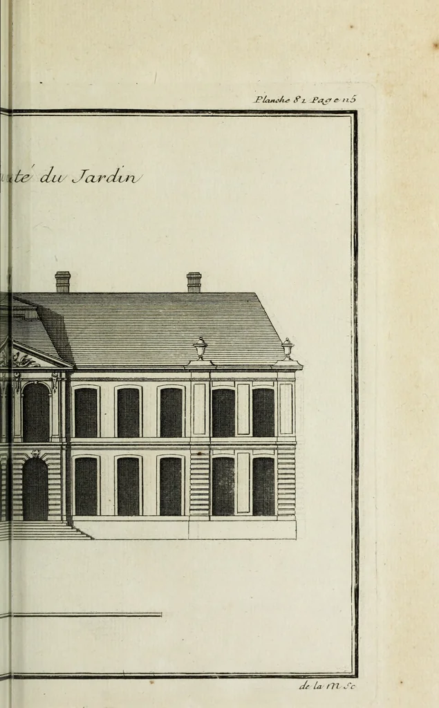 An illustration from L'art de bâtir des maisons de campagne : où l'on traite de leur distribution, de leur construction, & de leur decoration ... : avec l'explication de ses projets, et des desseins de menuiserie, de serrurerie, de parterres, & d'autres ornemens propres à la decoration intérieure & extérieure ..., 1743, leaf 356