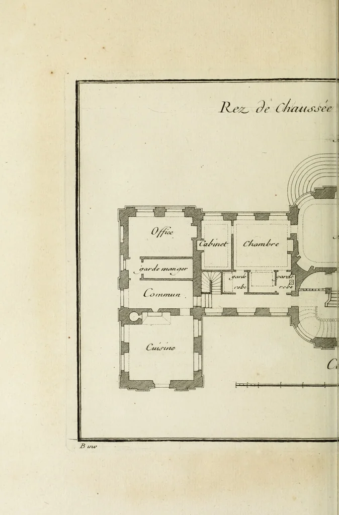 An illustration from L'art de bâtir des maisons de campagne : où l'on traite de leur distribution, de leur construction, & de leur decoration ... : avec l'explication de ses projets, et des desseins de menuiserie, de serrurerie, de parterres, & d'autres ornemens propres à la decoration intérieure & extérieure ..., 1743, leaf 359