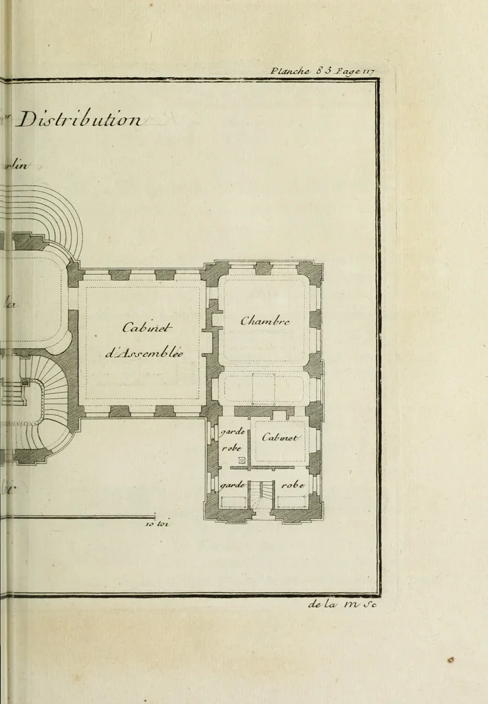 An illustration from L'art de bâtir des maisons de campagne : où l'on traite de leur distribution, de leur construction, & de leur decoration ... : avec l'explication de ses projets, et des desseins de menuiserie, de serrurerie, de parterres, & d'autres ornemens propres à la decoration intérieure & extérieure ..., 1743, leaf 360