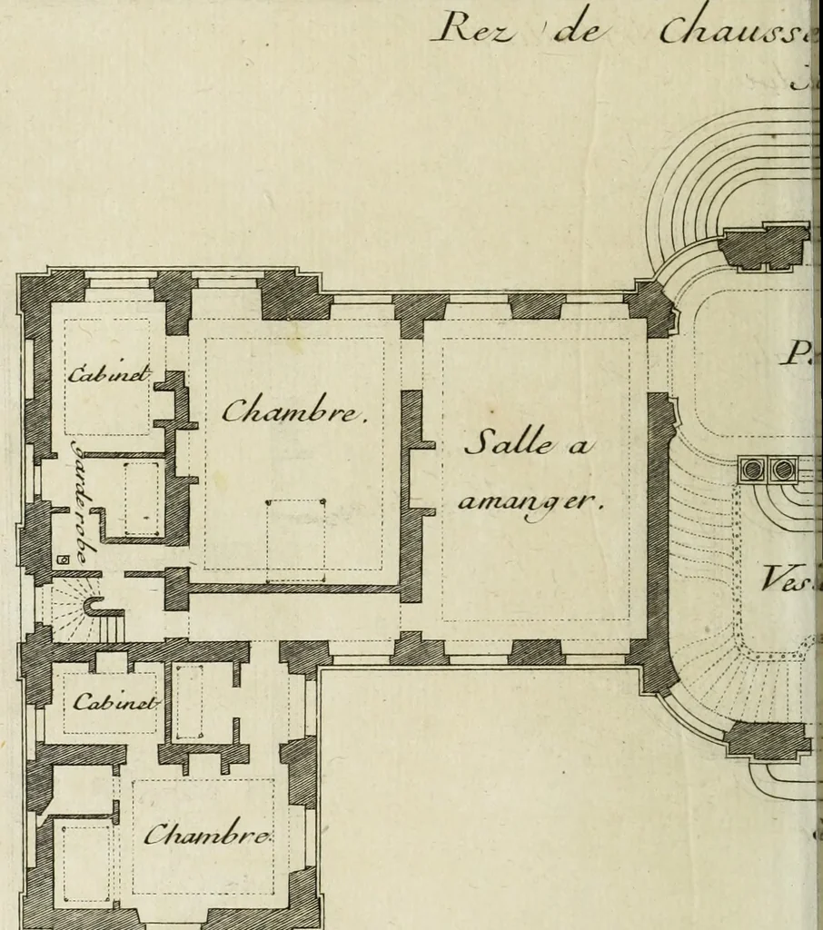 An illustration from L'art de bâtir des maisons de campagne : où l'on traite de leur distribution, de leur construction, & de leur decoration ... : avec l'explication de ses projets, et des desseins de menuiserie, de serrurerie, de parterres, & d'autres ornemens propres à la decoration intérieure & extérieure ..., 1743, leaf 369