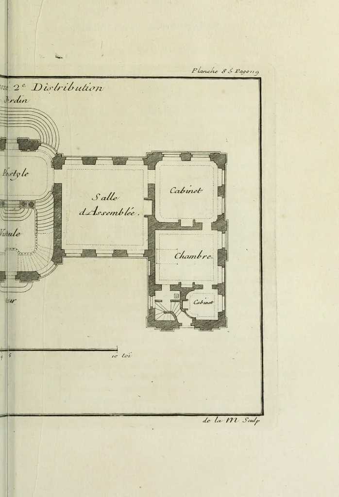 An illustration from L'art de bâtir des maisons de campagne : où l'on traite de leur distribution, de leur construction, & de leur decoration ... : avec l'explication de ses projets, et des desseins de menuiserie, de serrurerie, de parterres, & d'autres ornemens propres à la decoration intérieure & extérieure ..., 1743, leaf 370