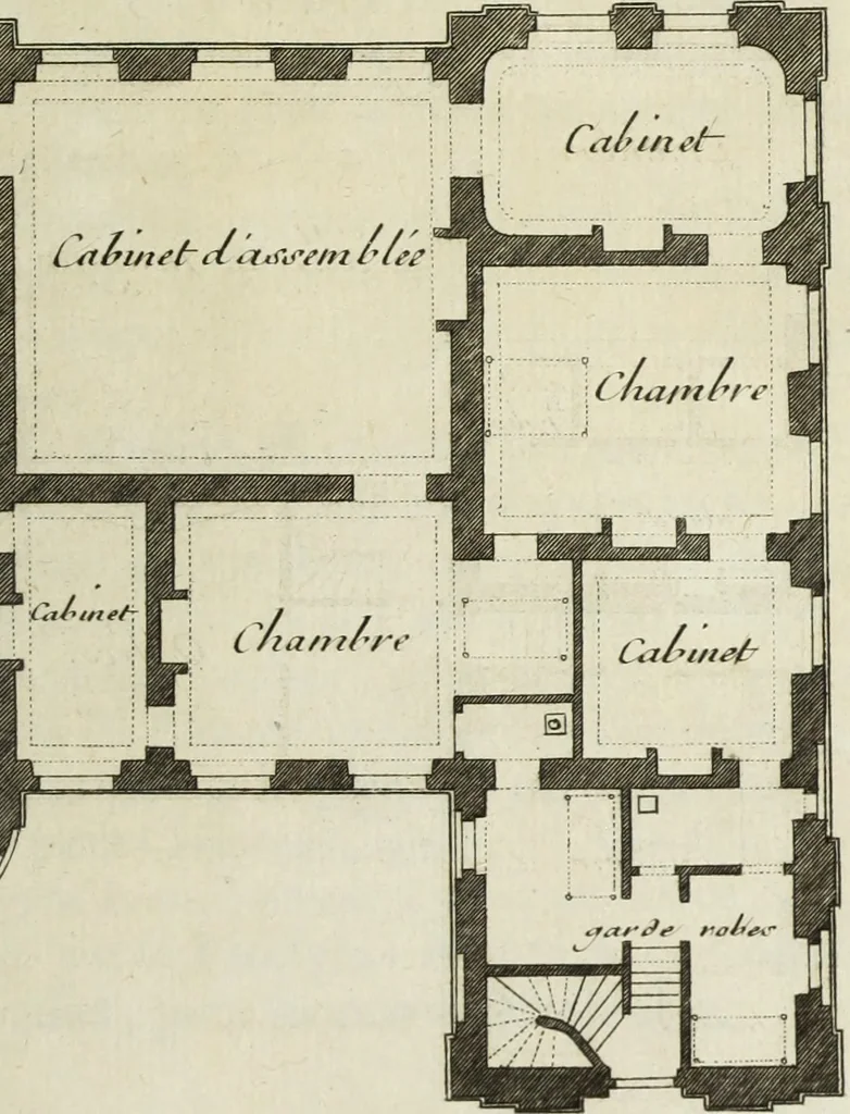 An illustration from L'art de bâtir des maisons de campagne : où l'on traite de leur distribution, de leur construction, & de leur decoration ... : avec l'explication de ses projets, et des desseins de menuiserie, de serrurerie, de parterres, & d'autres ornemens propres à la decoration intérieure & extérieure ..., 1743, leaf 380
