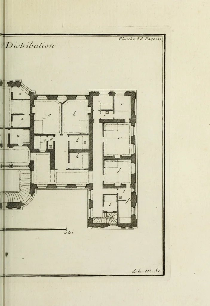 An illustration from L'art de bâtir des maisons de campagne : où l'on traite de leur distribution, de leur construction, & de leur decoration ... : avec l'explication de ses projets, et des desseins de menuiserie, de serrurerie, de parterres, & d'autres ornemens propres à la decoration intérieure & extérieure ..., 1743, leaf 386