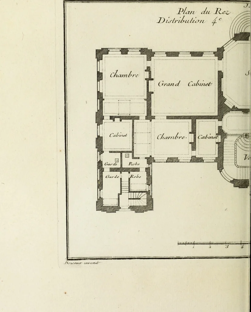 An illustration from L'art de bâtir des maisons de campagne : où l'on traite de leur distribution, de leur construction, & de leur decoration ... : avec l'explication de ses projets, et des desseins de menuiserie, de serrurerie, de parterres, & d'autres ornemens propres à la decoration intérieure & extérieure ..., 1743, leaf 389