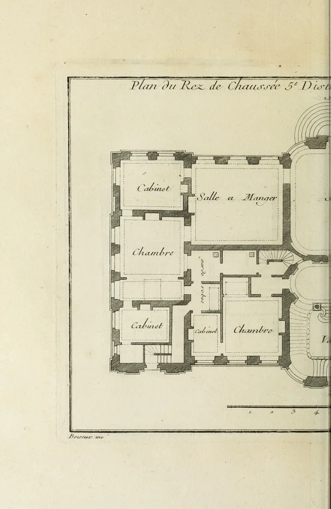 An illustration from L'art de bâtir des maisons de campagne : où l'on traite de leur distribution, de leur construction, & de leur decoration ... : avec l'explication de ses projets, et des desseins de menuiserie, de serrurerie, de parterres, & d'autres ornemens propres à la decoration intérieure & extérieure ..., 1743, leaf 397