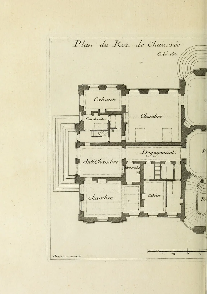 An illustration from L'art de bâtir des maisons de campagne : où l'on traite de leur distribution, de leur construction, & de leur decoration ... : avec l'explication de ses projets, et des desseins de menuiserie, de serrurerie, de parterres, & d'autres ornemens propres à la decoration intérieure & extérieure ..., 1743, leaf 407