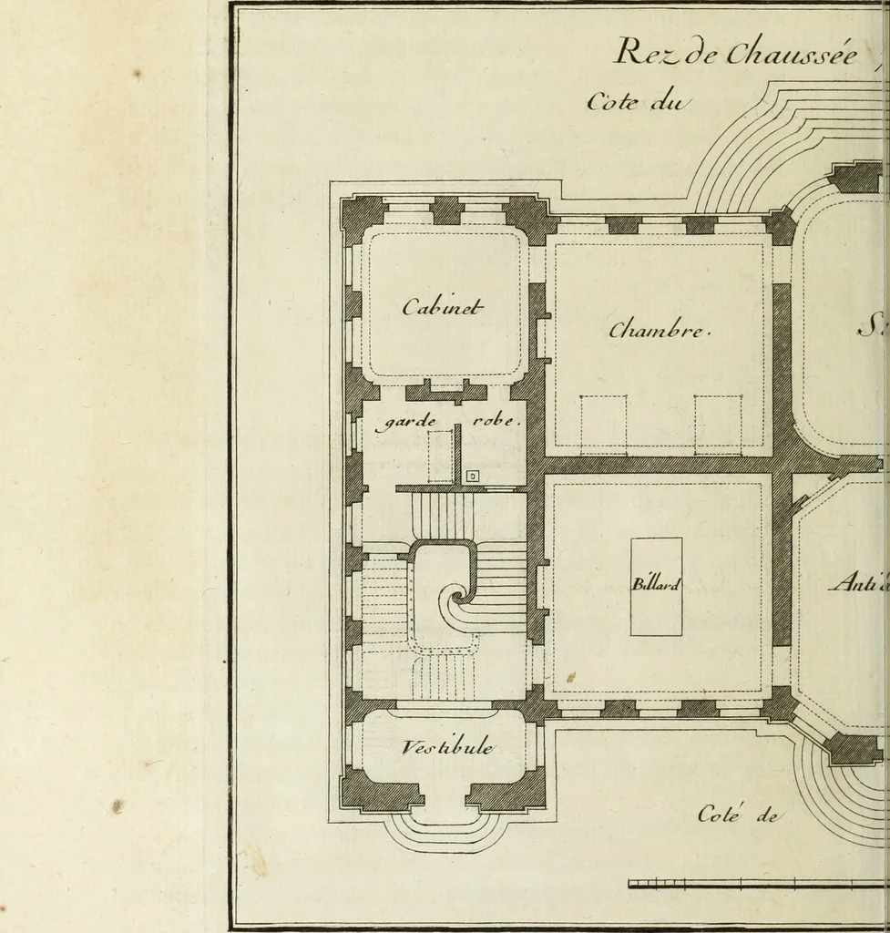 An illustration from L'art de bâtir des maisons de campagne : où l'on traite de leur distribution, de leur construction, & de leur decoration ... : avec l'explication de ses projets, et des desseins de menuiserie, de serrurerie, de parterres, & d'autres ornemens propres à la decoration intérieure & extérieure ..., 1743, leaf 417